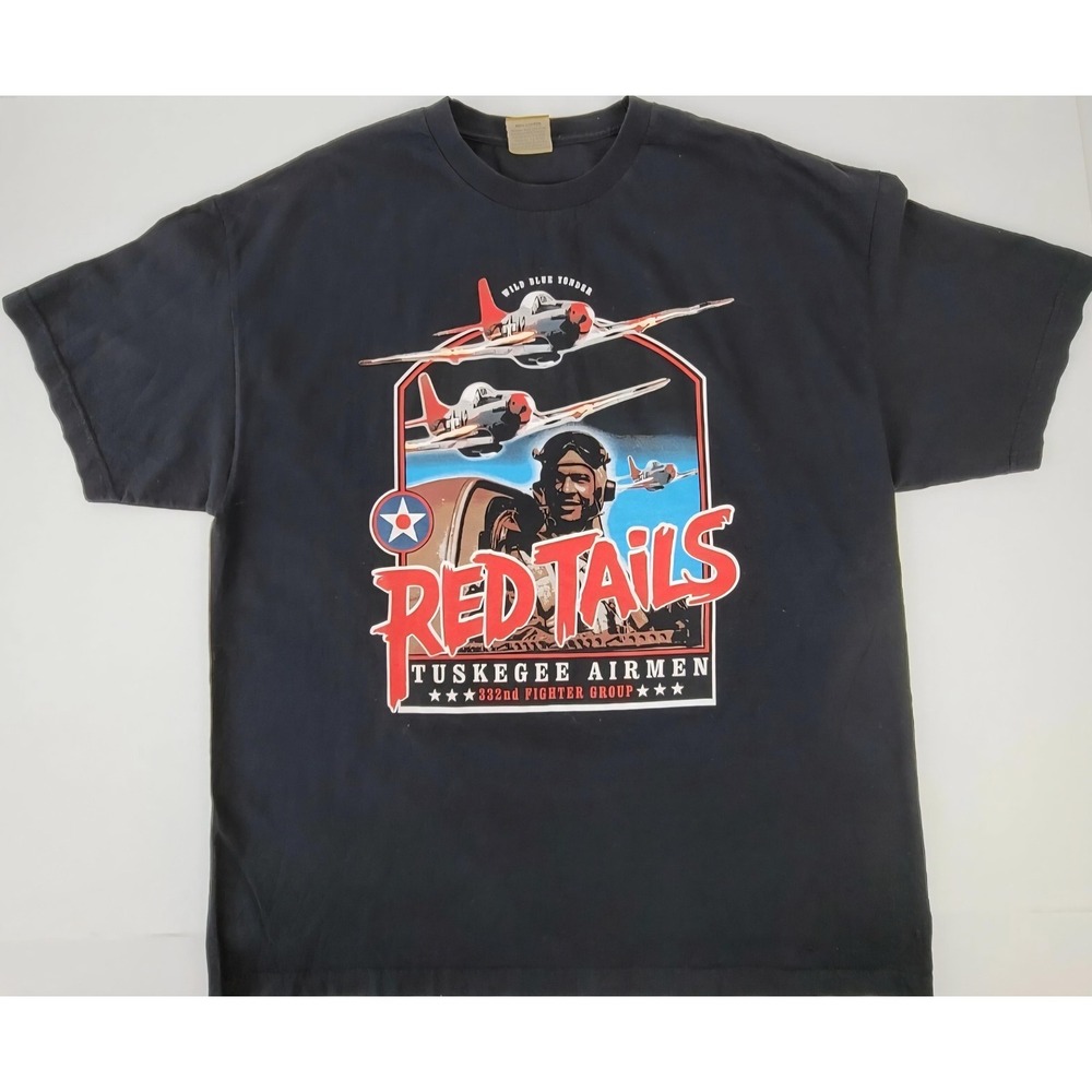 Big Boy Gear Red Tails T Tee Shirt Mens 2XL Black Tuskegee Airmen Graphic